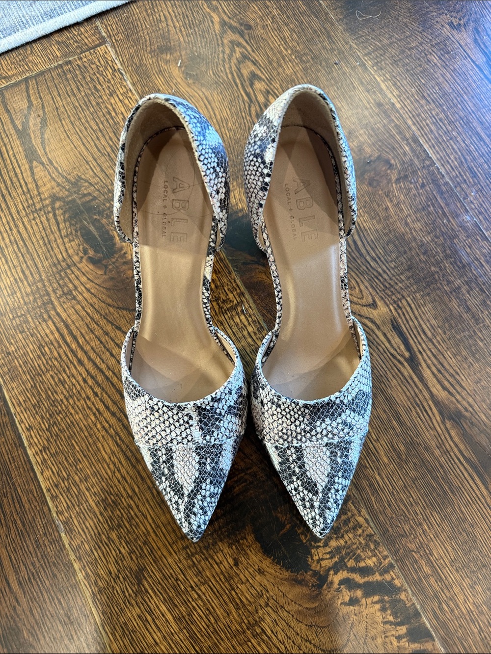 Able Snake-Print D'Orsay Pointed Pumps in Black and White